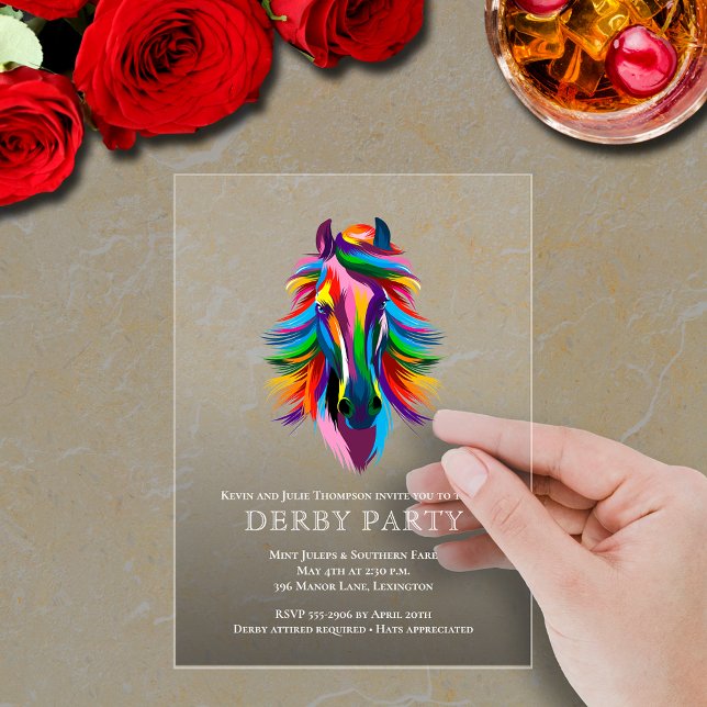 Colourful Racehorse Derby Party Smoky Acrylic Invitations (Colorful racehorse Derby party transparent smoky acrylic invitations
)