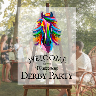 Colourful Racehorse Derby Party Welcome Acrylic Sign