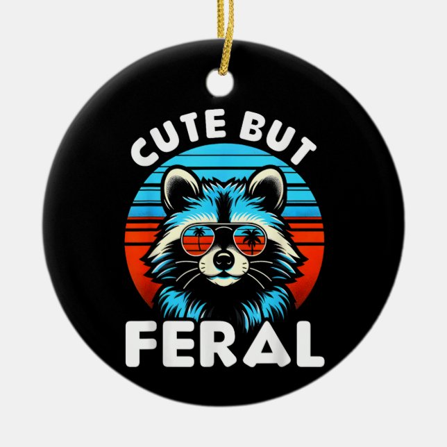 Colourful Racoon With Sunglasses Racoon Ceramic Tree Decoration (Front)