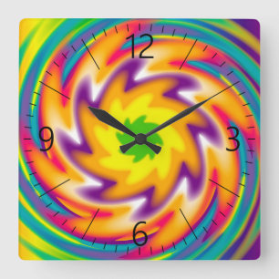 Colourful radial pattern square wall clock
