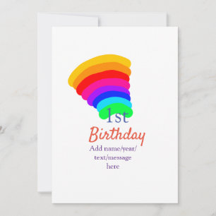 Colourful rainbow 1st birthday add date name messa holiday card