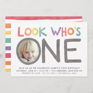 Colourful Rainbow 1st Birthday Invitations   Photo