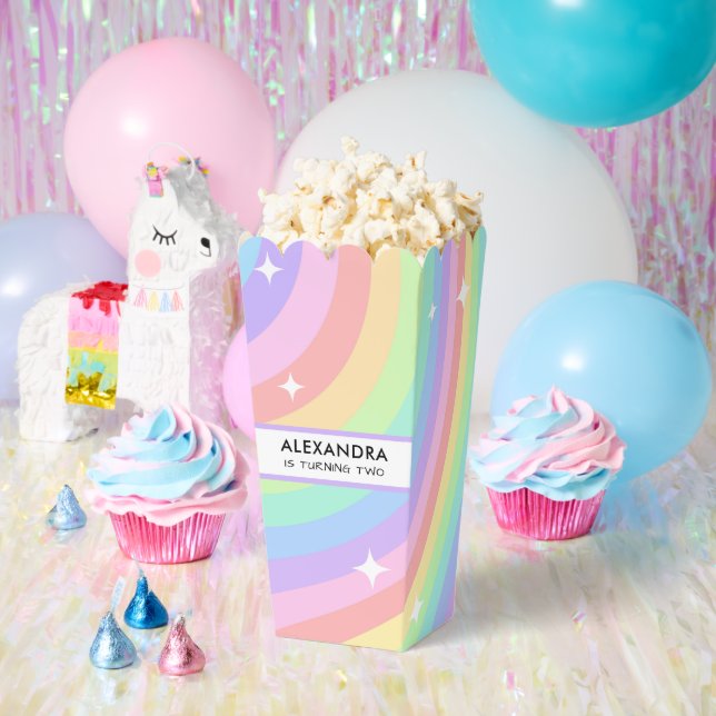 Colourful Rainbow 2nd Birthday Popcorn Favour Box (Party)
