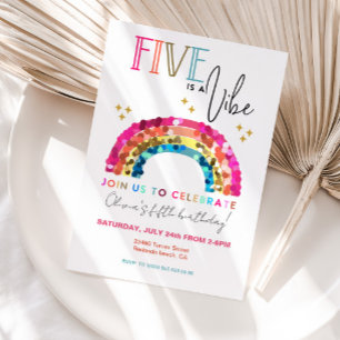 Colourful Rainbow 5th birthday FIVE is A VIBE  Invitation