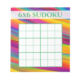 Colourful Rainbow 6x6 Sudoku Grid Template Notepad
