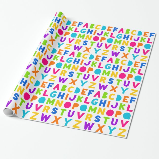 Colourful Rainbow ABC Alphabet Wrapping Paper (Unrolled)
