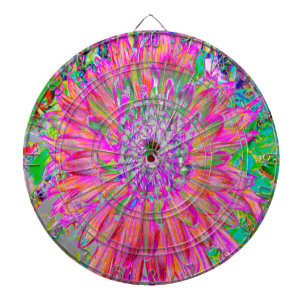 Colourful Rainbow Abstract Decorative Dahlia Flowe Dartboard