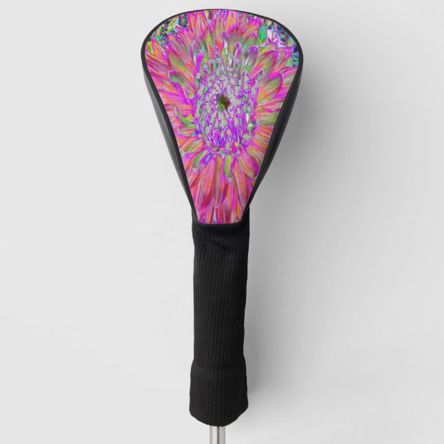 Colourful Rainbow Abstract Decorative Dahlia Flowe Golf Head Cover (Front)