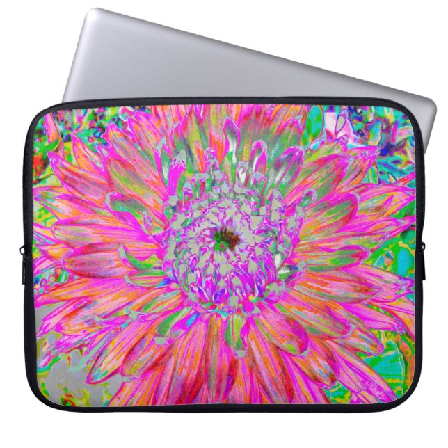 Colourful Rainbow Abstract Decorative Dahlia Flowe Laptop Sleeve (Front)