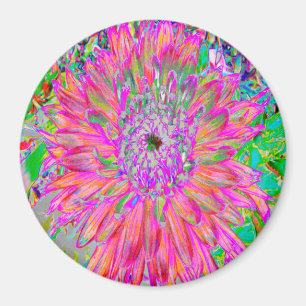 Colourful Rainbow Abstract Decorative Dahlia Flowe Magnet
