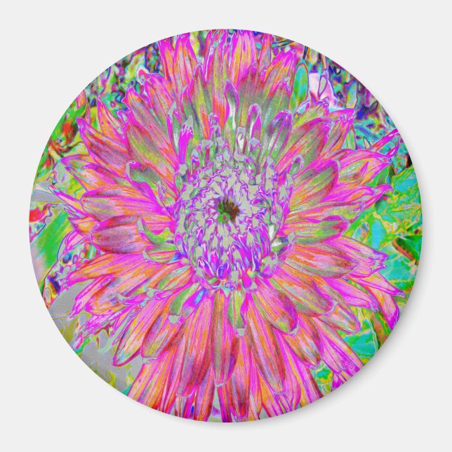 Colourful Rainbow Abstract Decorative Dahlia Flowe Magnet (Front)