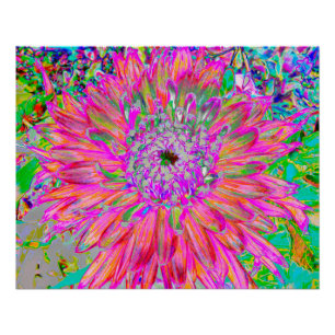 Colourful Rainbow Abstract Decorative Dahlia Flowe Poster