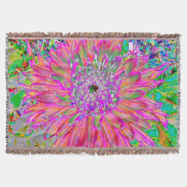 Colourful Rainbow Abstract Decorative Dahlia Flowe Throw Blanket (Front)