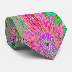 Colourful Rainbow Abstract Decorative Dahlia Flowe Tie