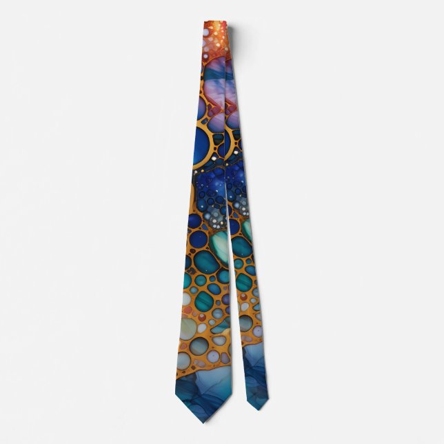 Colourful Rainbow Alcohol Ink Bubbles Design Tie (Front)
