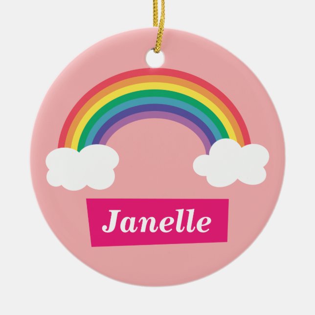 Colourful Rainbow and clouds, for Little Girls Ceramic Tree Decoration (Front)