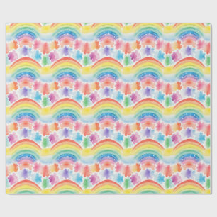 Colourful Rainbow and Clouds Watercolor Painting Wrapping Paper