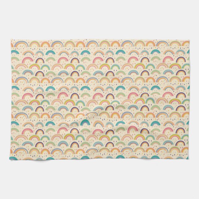 Colourful Rainbow and Diamond Seamless Pattern Tea Towel (Horizontal)
