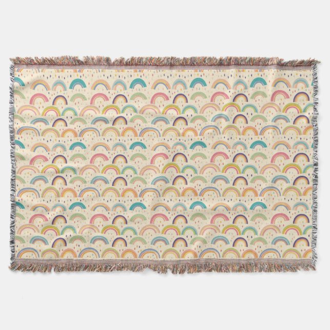 Colourful Rainbow and Diamond Seamless Pattern Throw Blanket (Front)
