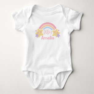 Colourful Rainbow And Stars Custom Name Baby Bodysuit