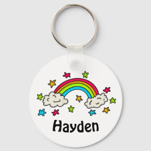 Colourful Rainbow and Stars Kids Name Key Ring
