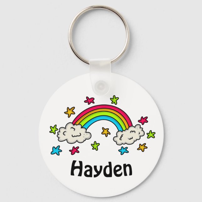 Colourful Rainbow and Stars Kids Name Key Ring (Front)