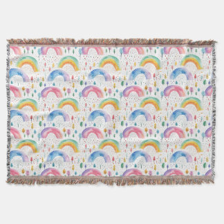 Colourful Rainbow and Tree Seamless Pattern Throw Blanket