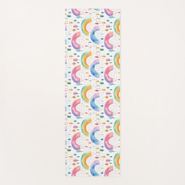 Colourful Rainbow and Tree Seamless Pattern Yoga Mat (Front)