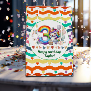 Colourful Rainbow and Unicorn 3rd Birthday Party Medium Gift Bag
