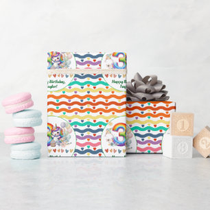 Colourful Rainbow and Unicorn 3rd Birthday Party Wrapping Paper
