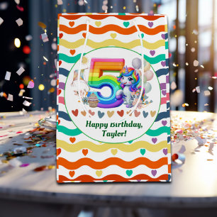 Colourful Rainbow and Unicorn 5th Birthday Party Medium Gift Bag