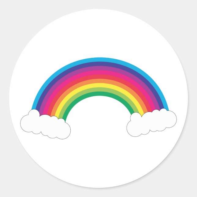 Colourful Rainbow and White Clouds Classic Round Sticker (Front)