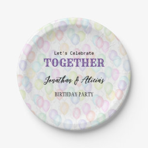 Colourful Rainbow Balloon Joint Birthday Party  Paper Plate
