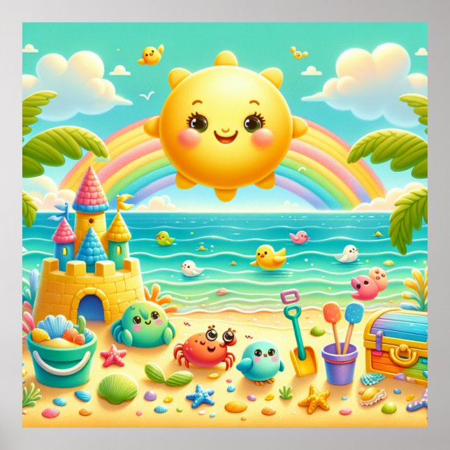 Colourful Rainbow Beach Nursery Poster (Front)