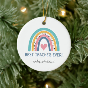 Colourful Rainbow Best Teacher Ever Ceramic Tree Decoration