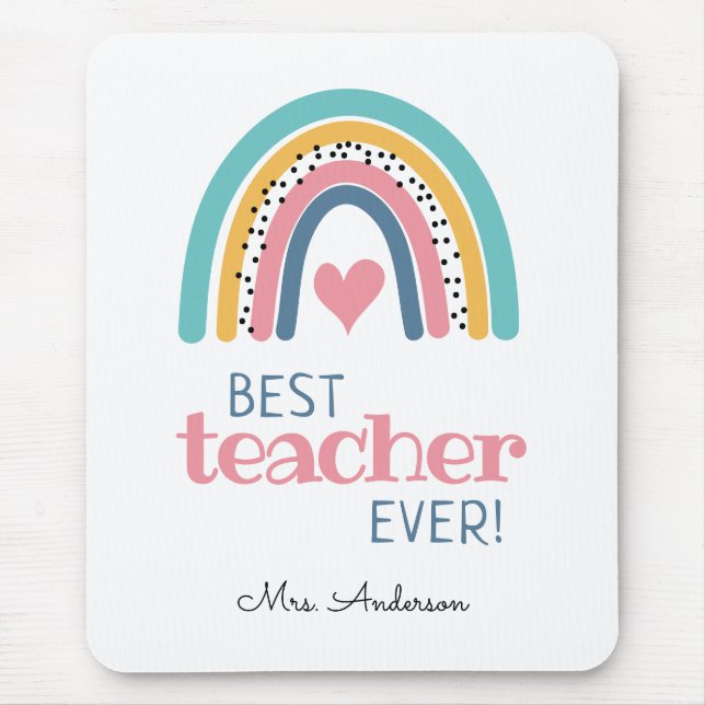 Colourful Rainbow Best Teacher Ever Tote Bag Mouse Pad (Front)