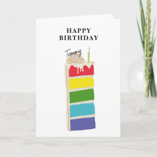 Colourful Rainbow Birthday Cake Birthday Party Thank You Card