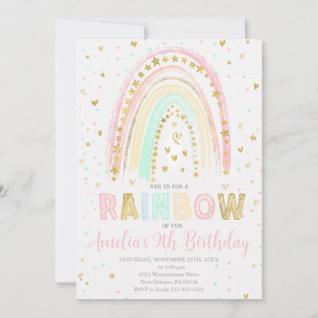 Colourful Rainbow Birthday invite, Rainbow of Fun Invitation (Front)