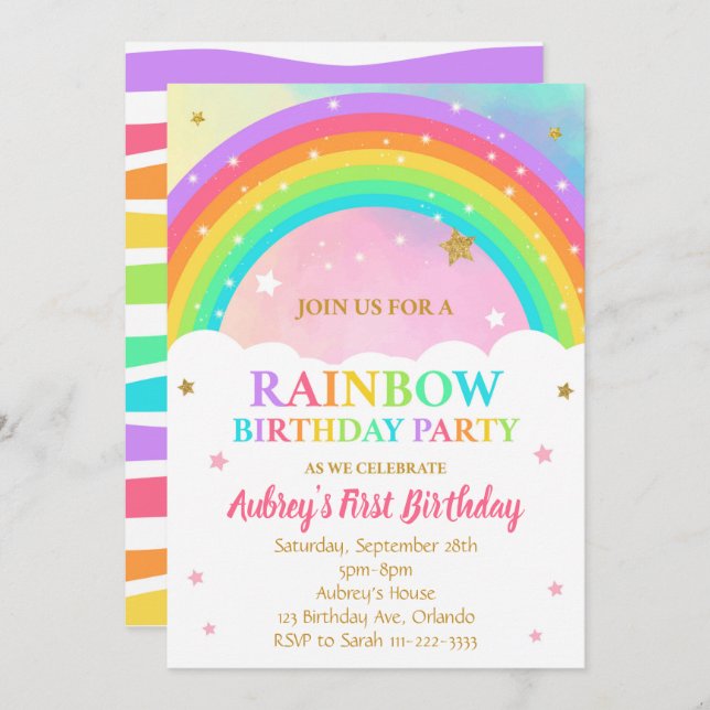 Colourful Rainbow Birthday Party Invitation (Front/Back)