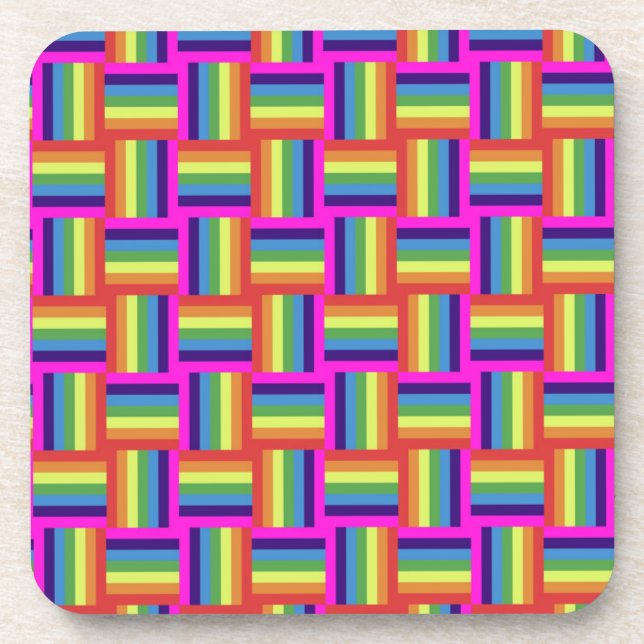 Colourful Rainbow Block Pattern Coaster (Front)