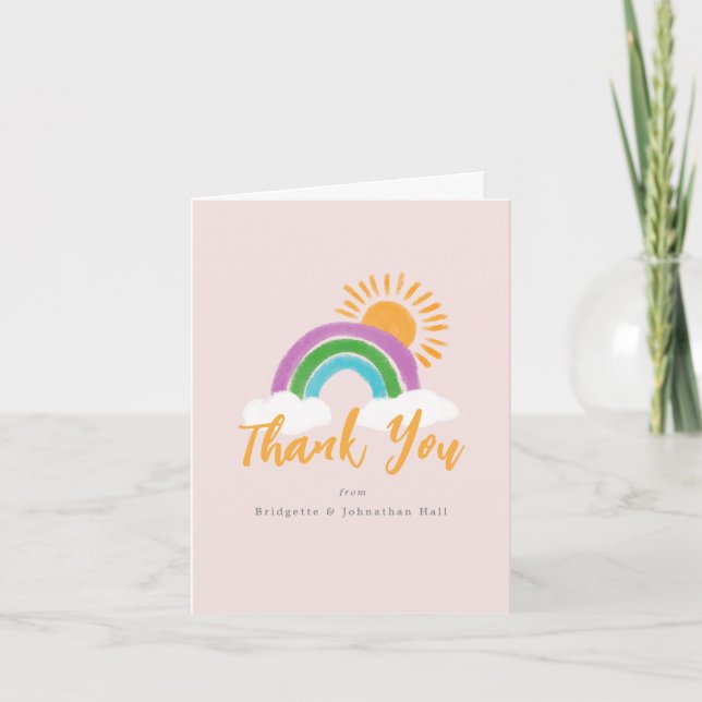 Colourful Rainbow Boho Baby Shower Thank You Card (Front)