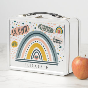 Colourful Rainbow Boho Chic Be Kind Shine Hearts Metal Lunch Box
