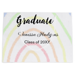 Colourful rainbow boho graduation add name year large gift bag