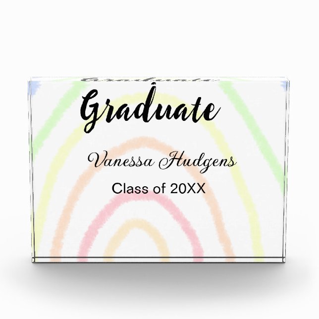 Colourful rainbow boho graduation add name year  photo block (Front)