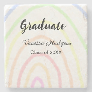 Colourful rainbow boho graduation add name year stone coaster