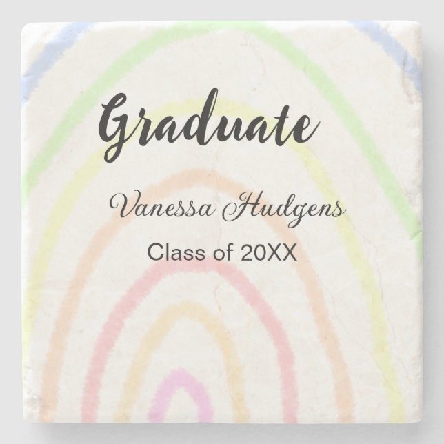 Colourful rainbow boho graduation add name year  stone coaster (Front)