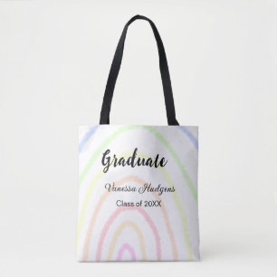 Colourful rainbow boho graduation add name year tote bag