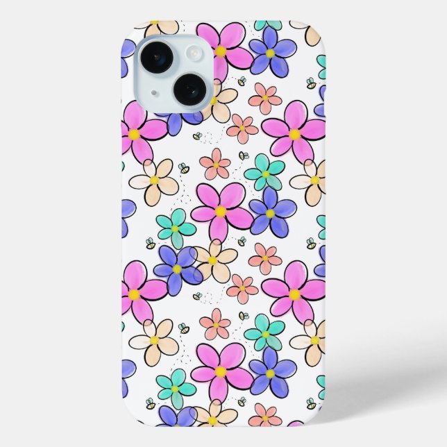 colourful rainbow bright flowers bumble bees flora Case-Mate iPhone case (Back)