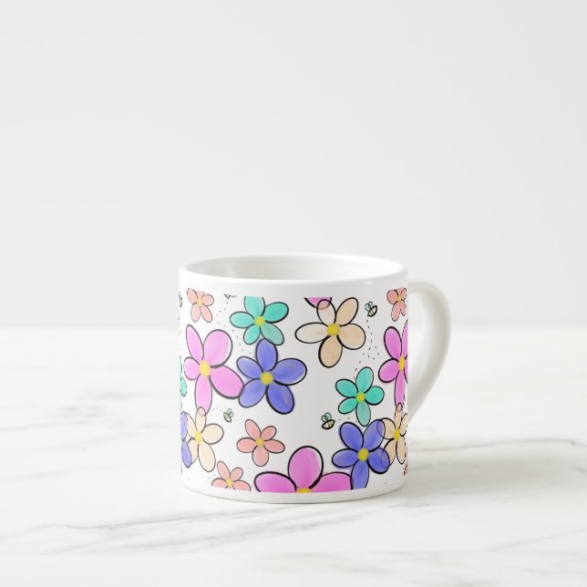 colourful rainbow bright flowers bumble bees flora espresso cup (Front Right)