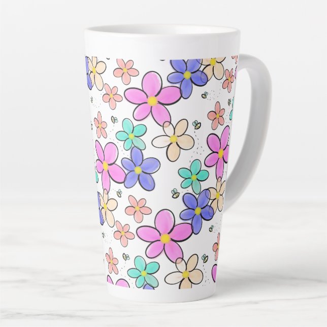 colourful rainbow bright flowers bumble bees flora latte mug (Right Angle)